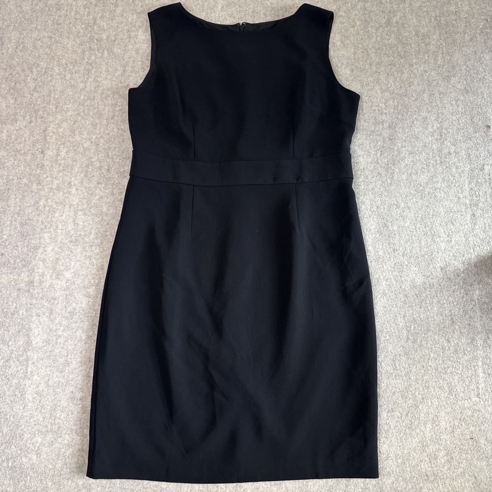 Talbots Sleeveless Sheath Dress Womens 14 Black Lined Back Slit Career Cocktail